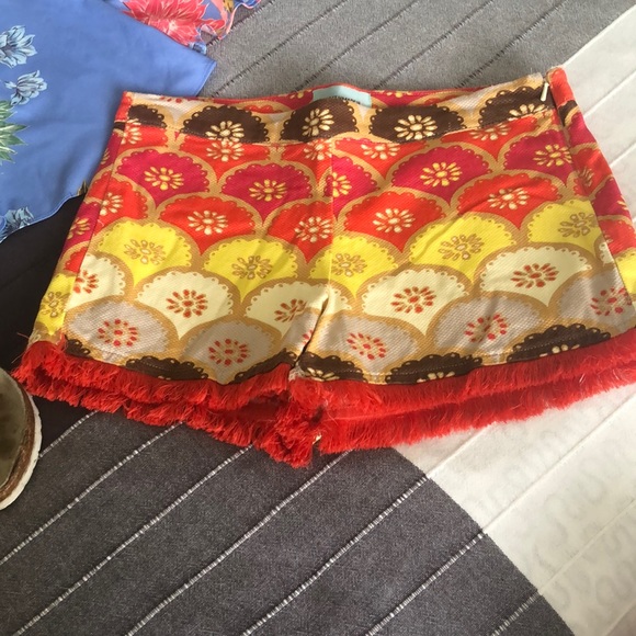 Judith March M Fringe Boho Scallop Shorts Pink Red - Picture 2 of 7